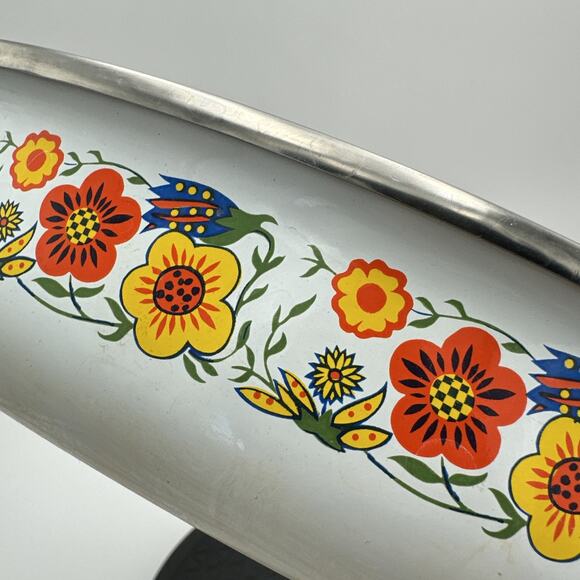 Retro MCM Enamel Ware Oval Open Roasting Pan With Flowers Design - Picture 11 of 11